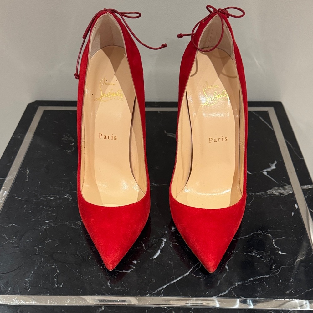 Christian Louboutin RARE Conquilla 120 Red Suede Fetish Sculpted Wedges Heels 40 - Picture 2 of 7